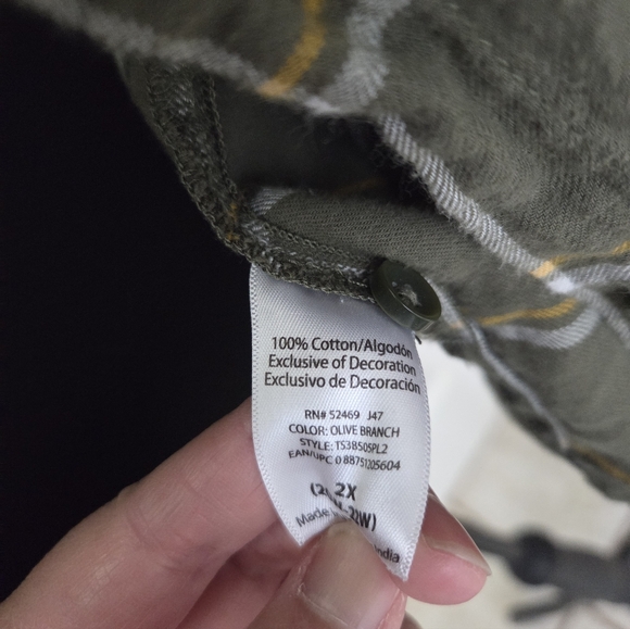 Green Plaid Button-Up Shirt with Floral Embroidery - Picture 7 of 7